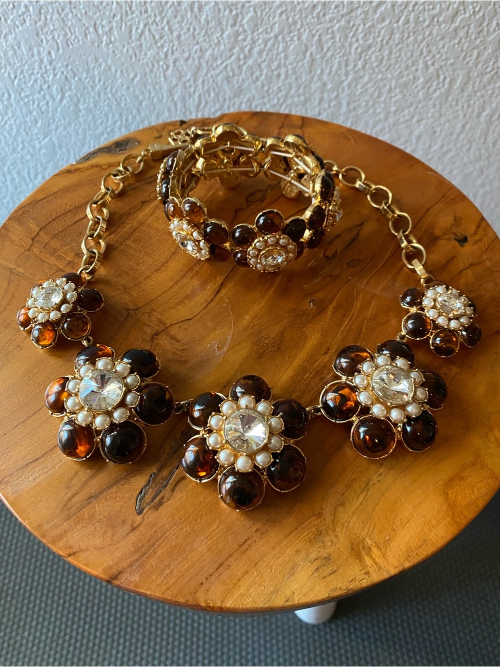 J.Crew Gold and Brown Crystal Necklace and Bracelet Set